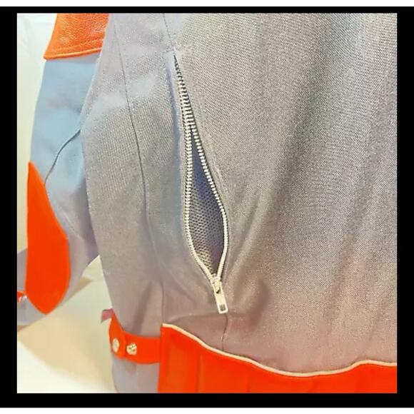 Hillside Men's Vented Leather & Cordura Jacket, Biker Jacket Sz 48, Orange Black - Picture 4 of 14